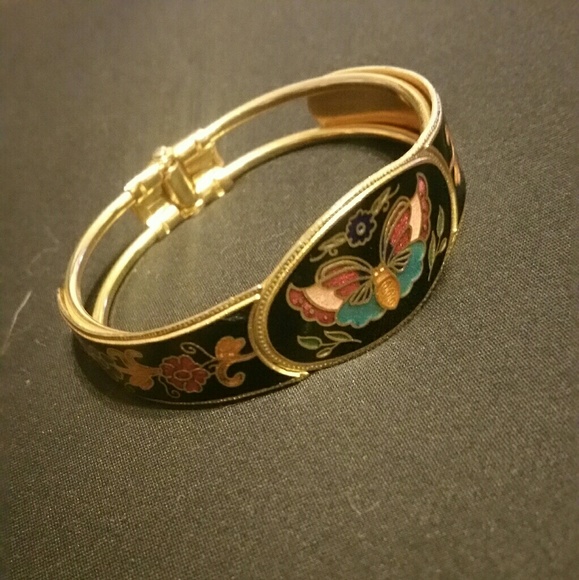 Vintage Cloissone cuff bracelet enamel butterfly - Picture 2 of 4